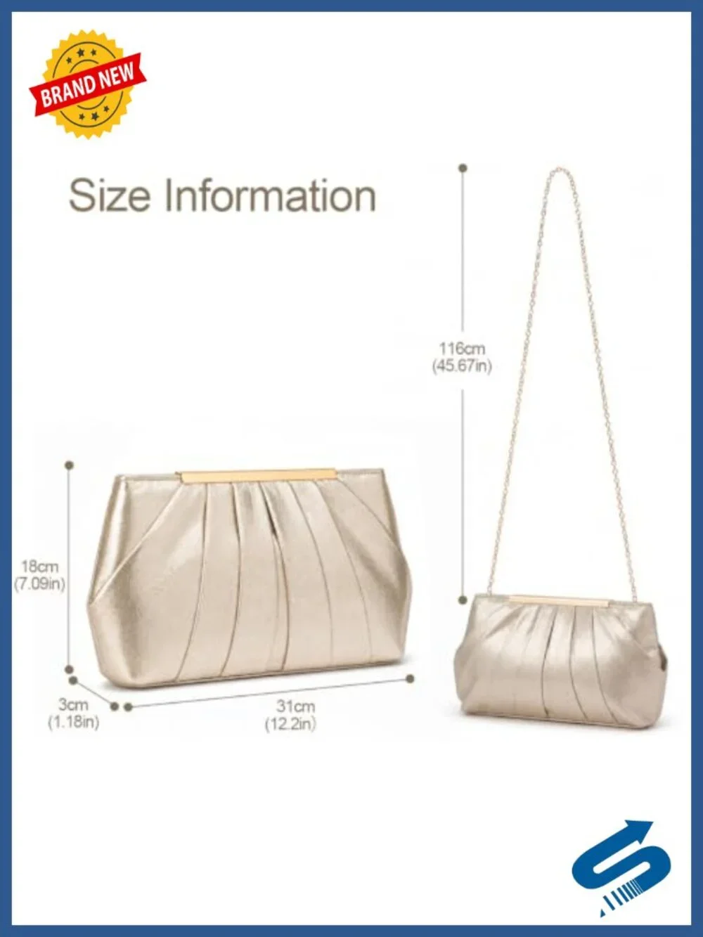 Satin Evening Clutch Pleated Detachable Chain Crossbody Bag